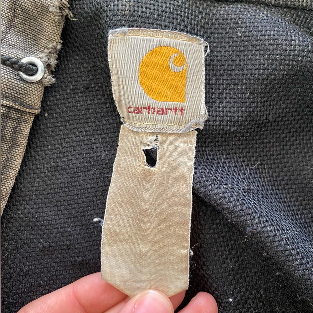 Vintage Thrashed Carhartt Charcoal Hooded Jacket Heavy Wear Extra Distressed - Picture 11 of 15